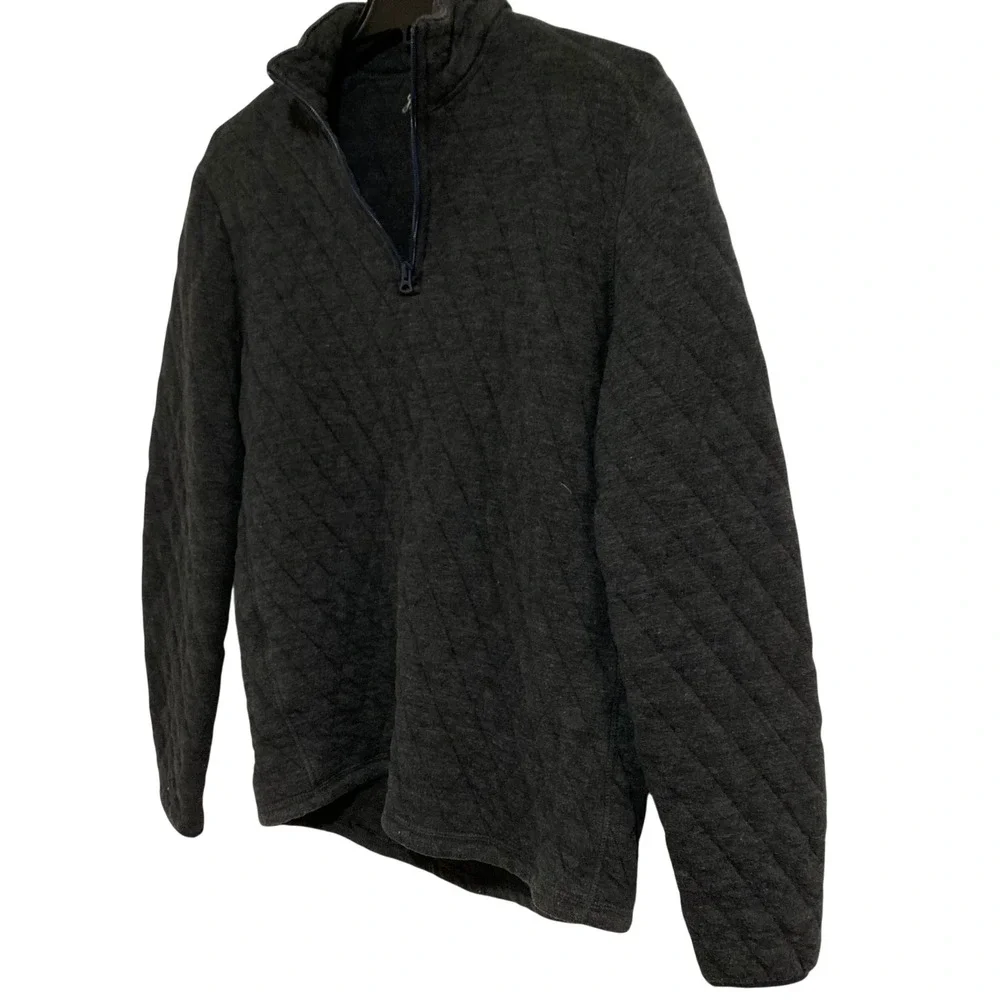 J. Crew Quilted Quarter Zip Pullover Mens Medium Gray Excellent Diamond Pattern